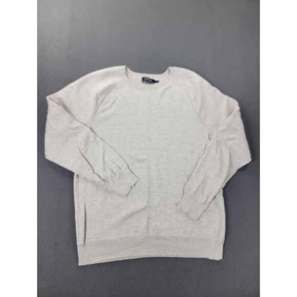 Polo Ralph Lauren Sweater Mens Large Gray Cotton Crewneck Raglan Knit Pullover - Picture 1 of 10